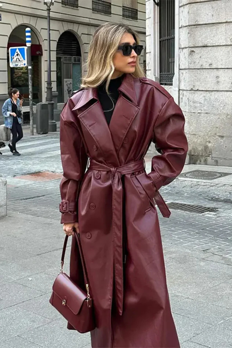 Płaszcz trench skórzany Chloe w kolorze burgundowym