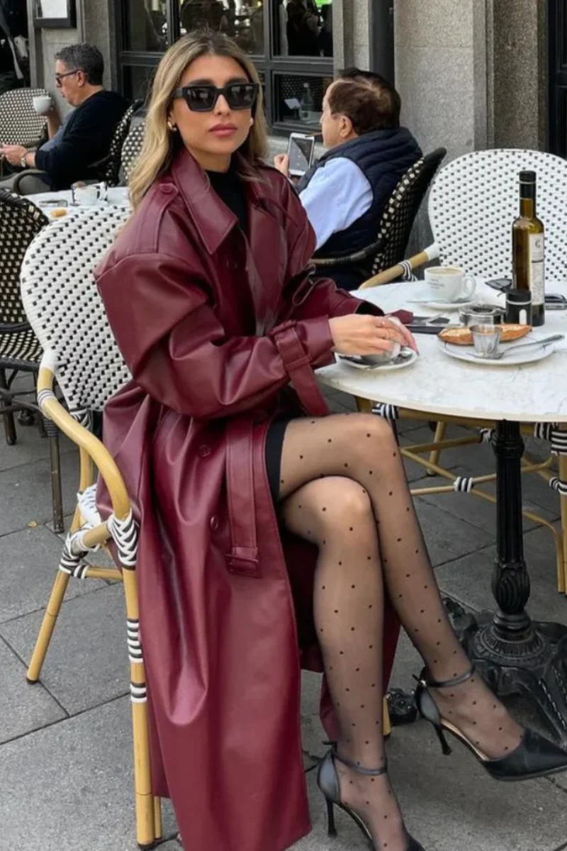 Płaszcz trench skórzany Chloe w kolorze burgundowym