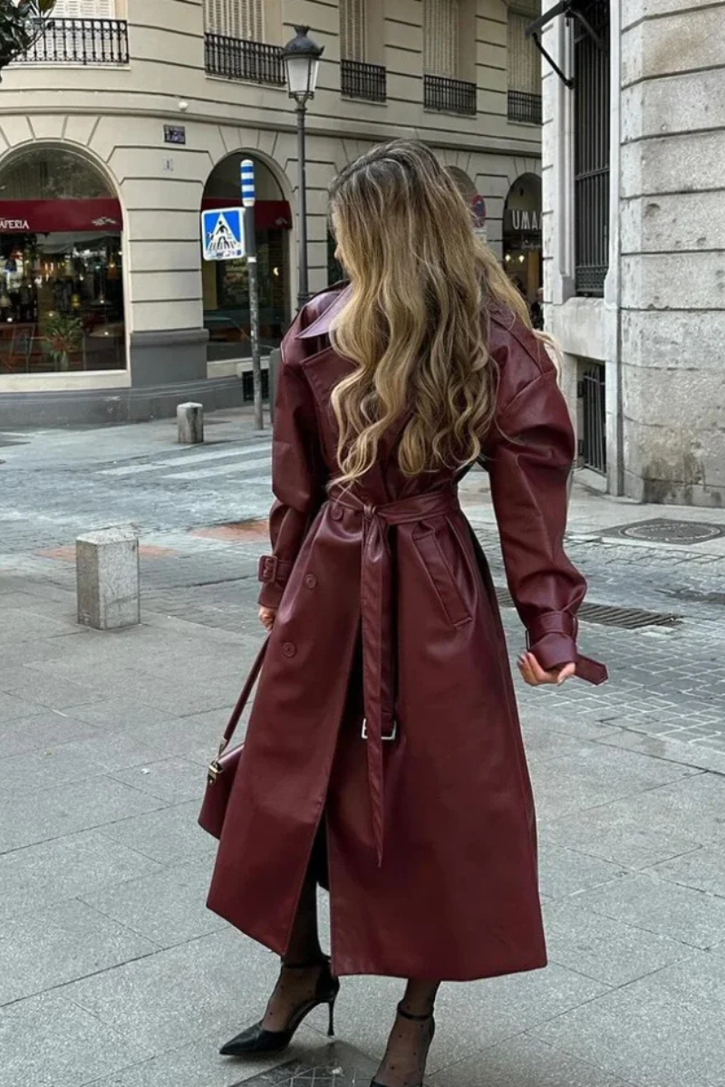 Płaszcz trench skórzany Chloe w kolorze burgundowym