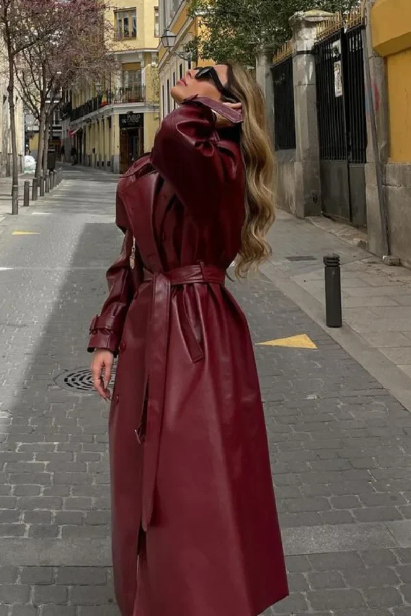 Płaszcz trench skórzany Chloe w kolorze burgundowym