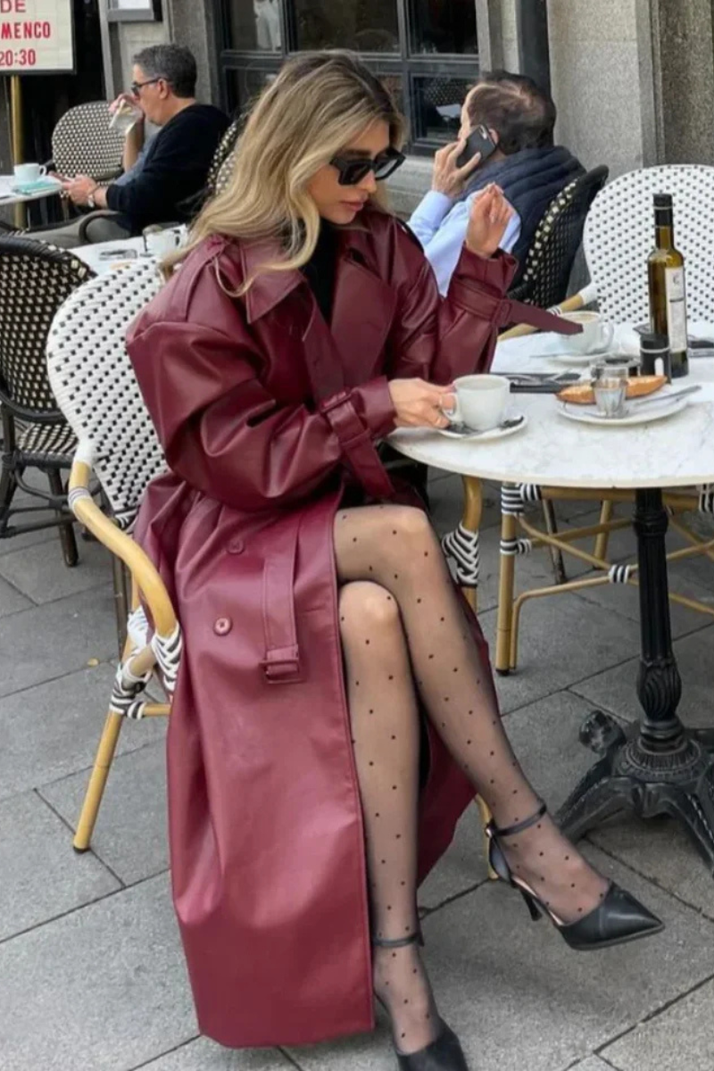 Płaszcz trench skórzany Chloe w kolorze burgundowym