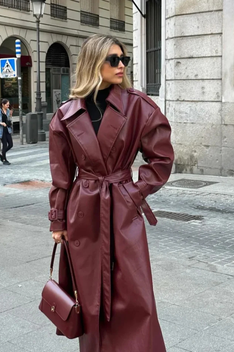 Płaszcz trench skórzany Chloe w kolorze burgundowym