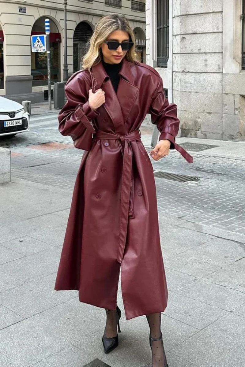 Płaszcz trench skórzany Chloe w kolorze burgundowym