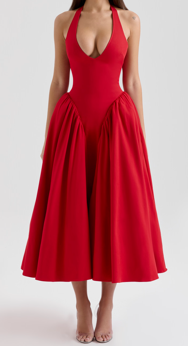 Sukienka midi z wiązaniem na szyi Virelle