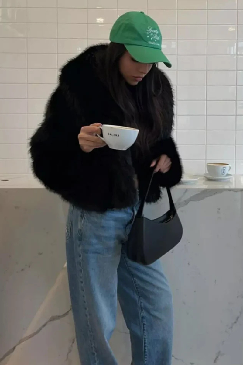 Luksusowa Sophia sztuczna futro kurtka